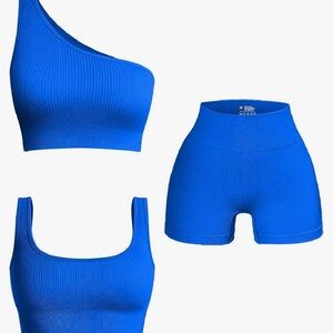 Royal Blue Ribbed 3 Piece Yoga/ Active Set
